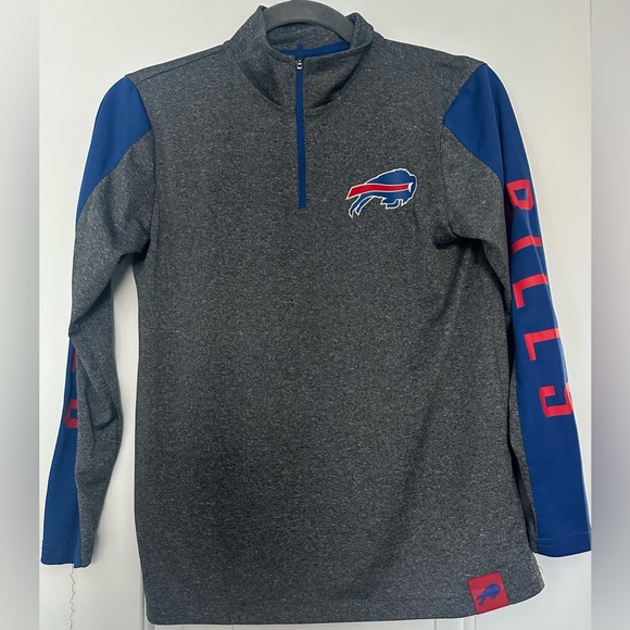 NFL TEAM APPAREL Size 14 (Boys) Buffalo Bills Gray Quarter Zip Athletic Shirt - Picture 5 of 7